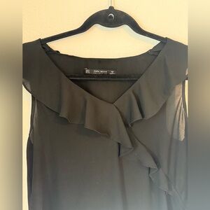Zara Basic Black Ruffled Blouse